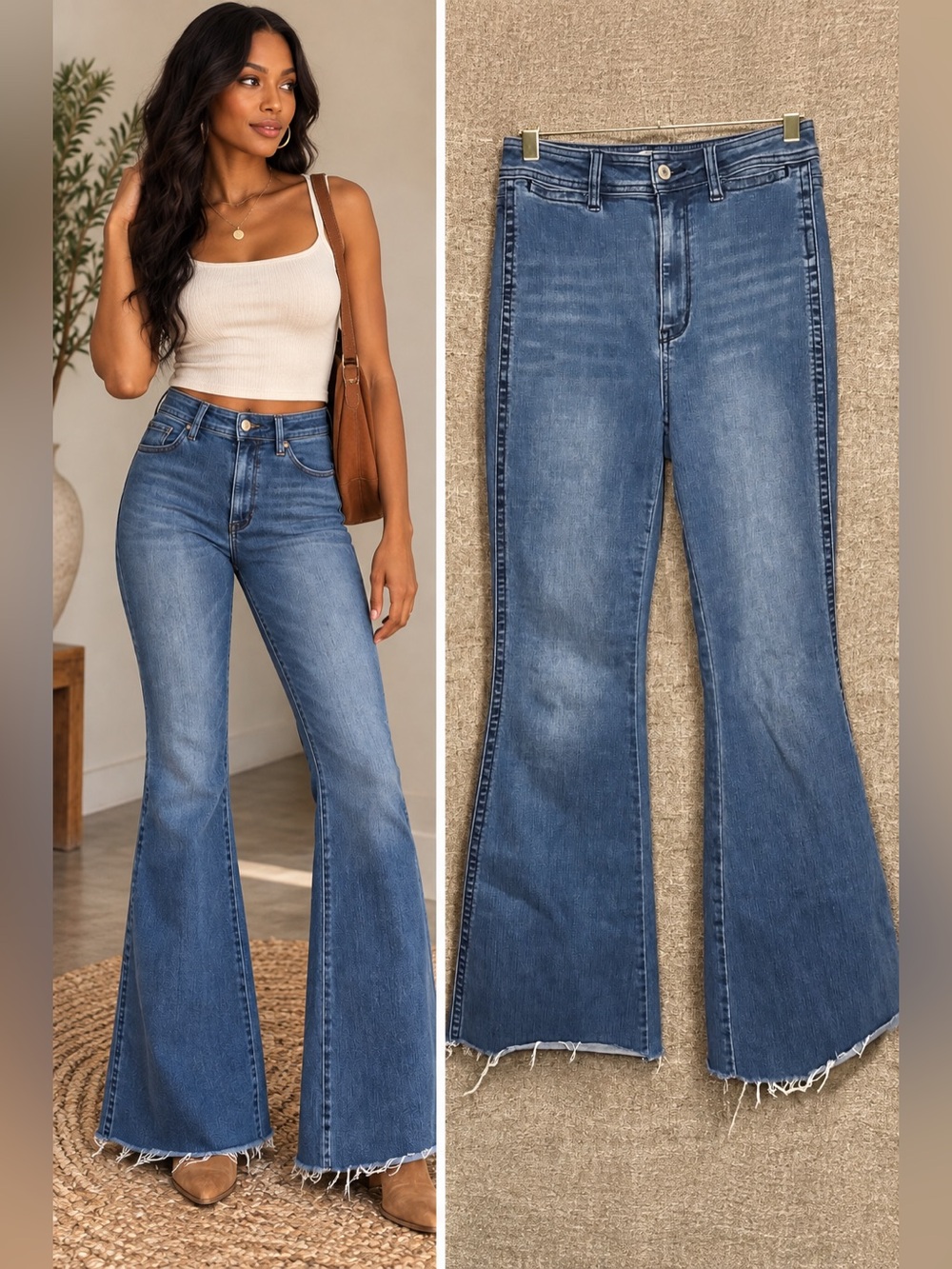 We The Free Flare Jeans 27 Bell Bottom Raw Hem Medium Wash Boho Y2K Stretch